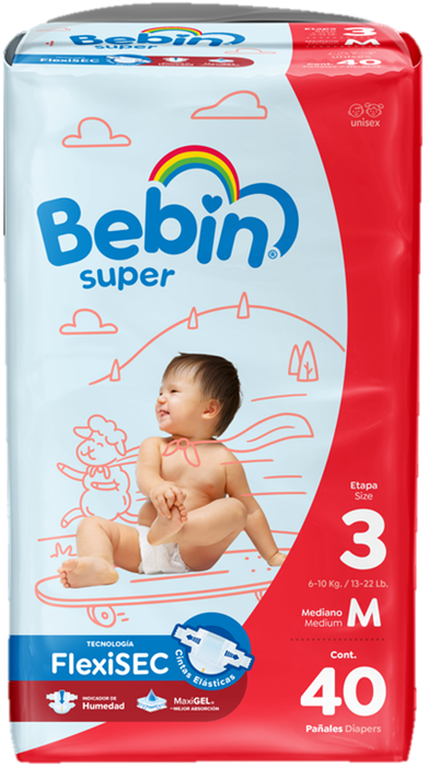 Pañales Bebin Super FlexiSEC - Mediano - Etapa 3 -160 piezas