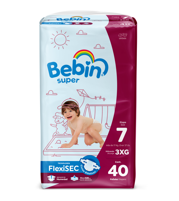 PAÑALES BEBIN SUPER FLEXISEC - 3XG - ETAPA 7 -160 PIEZAS