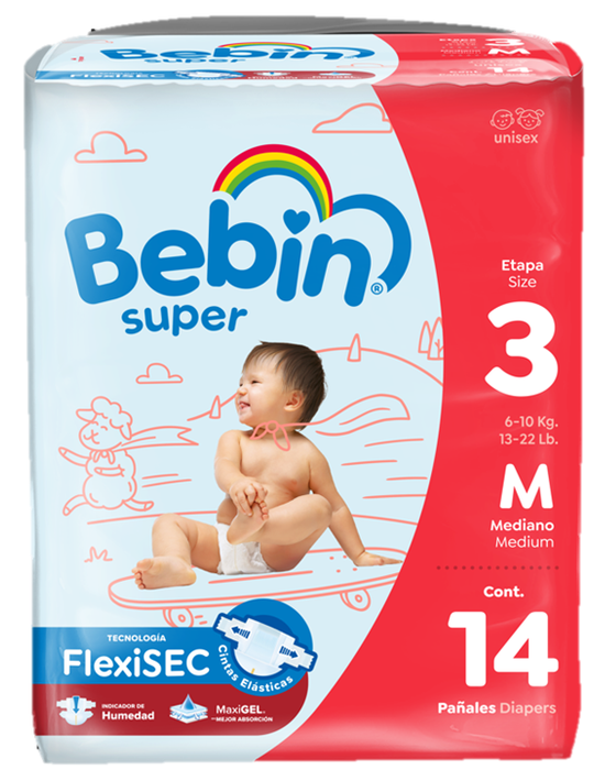 Pañales Bebin Super FlexiSEC - Mediano - Etapa 3 (84 piezas)