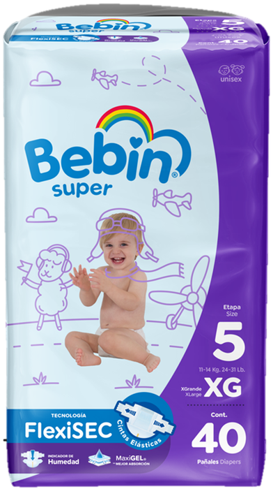 Pañales Bebin Super FlexiSEC - Extra Grande - Etapa 5 -160 piezas